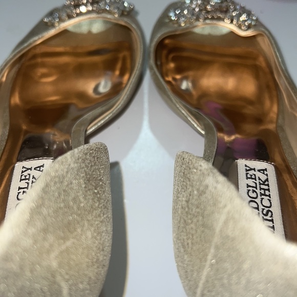 Badgley Mischka metallic gold silver rhinestone Giana II D’Orsay suede heels - Picture 5 of 11